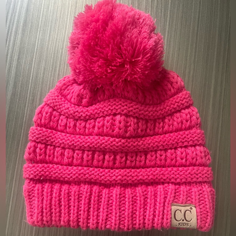 Kids Hot Pink Pom CC Beanies